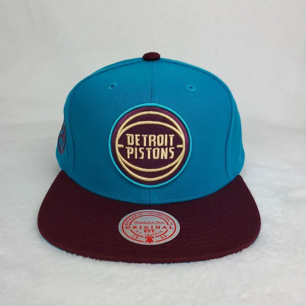 Detroit Pistons‎ Mitchell & Ness NBA Snapback Hat Cap 3D Logo Teal Maroon NWT